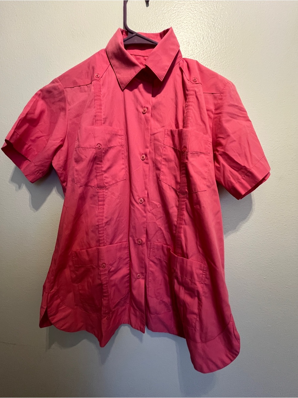 Vintage Womens Short-Sleeve Button-Up Shirt in Pink Panama PanAbrisa Corona 8